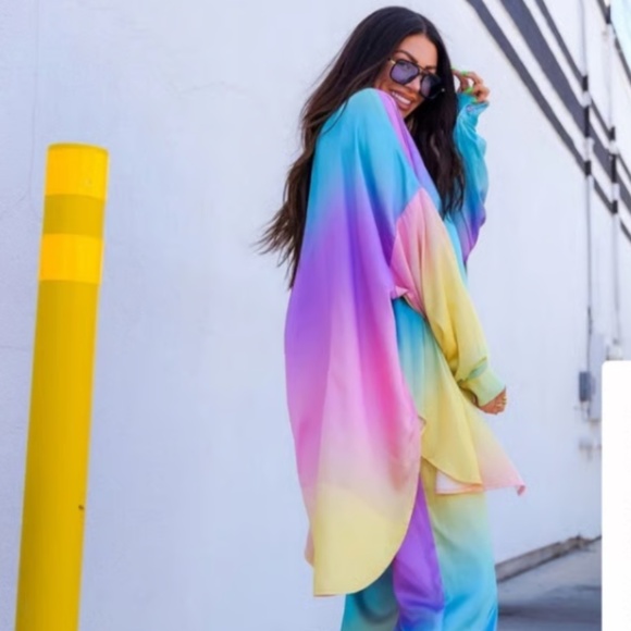 Dressed in LALA Playsuit 2XL - pastel tie die satin matching set - Picture 6 of 6